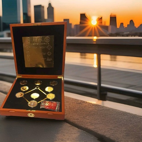 Juego de 9 monedas de los Medias Rojas de Boston Highland Mint oro 24kt Vermeil Serie Mundial con caja y