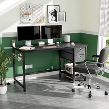 Home Office Desk with PC Stand and 2-Tier Drawers Storage, Side Headphone Hook