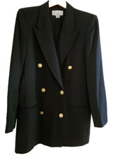 Liz Claiborne Collection USA Made Double Breasted Blazer Black Gold Buttons 10