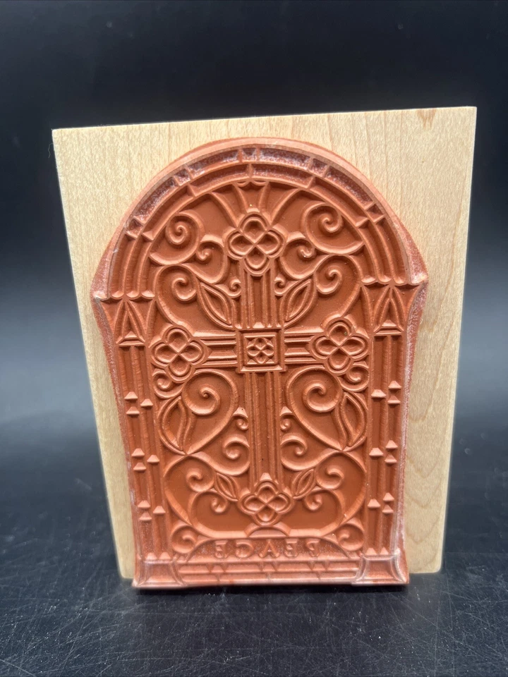 Sello de goma cruz de vitral Delta Peace Crucifix 5" x 3,75" A1815G 2004 Foto 2 de 4