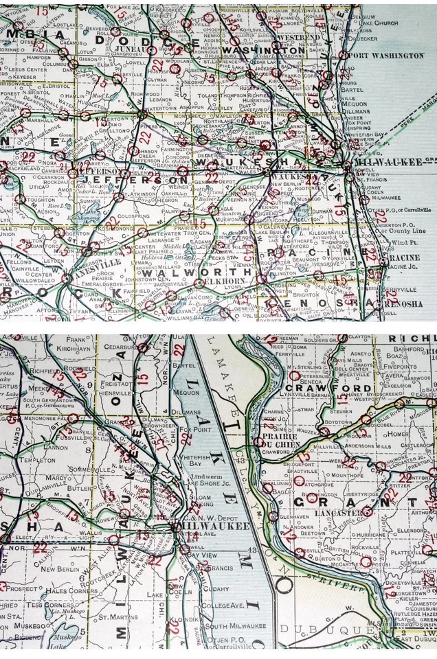 1908 ORIGINAL ANTIQUE LARGE 26 X 18 MAP OF WISCONSIN / MADISON MILWAUKEE CHICAGO - Image 2 of 4