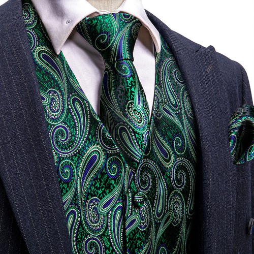 Mens Formal Casual Waistcoat Paisley Floral Suit Vest Slim Tuxedo Silk Tie Set - Picture 103 of 169