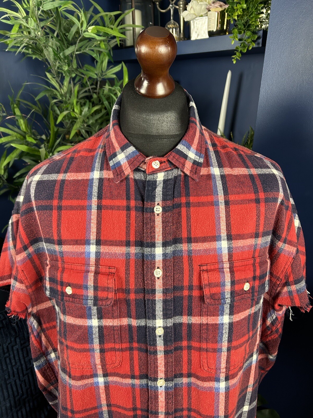 R13 Oversized Hemd Kurzarm SS Herren Medium rot kariert kariert Skater Surfer R13 Oversized Hemd Kurzarm SS Herren Medium rot kariert kariert Skater Surfer