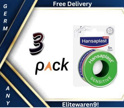 3x Hansaplast Sensitive Fixation Plasters 5m x 2.5cm Hypoallergenic Tape Roll