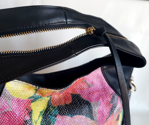 Floral Hobo Shoulder Bag Purse - Black Multicolor Faux Leather Satchel Tote NWT - Picture 7 of 22