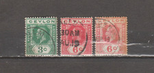 EMISIÓN POSTAL CEILÁN, 3 SELLOS DEFINITIVOS USADOS, ERA 1911/1925 KGV, AMBOS 6c VARIAN
