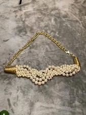 Vintage Throwback 1980s Faux Pearl Metal Statement Hip Belt 33" Long