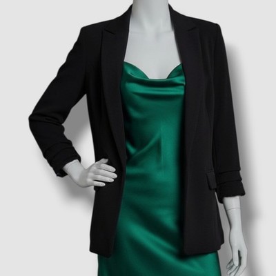 Bar III Women's Black Notched-Collar Ruched-Sleeve Blazer Jacket Petite Size PS