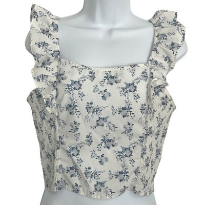 No Frills Womens Cottagecore Coquette Fairycore Crop Top Ruffle Floral XL