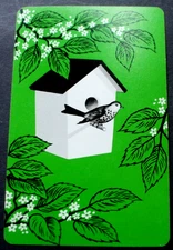 1 Single Vintage Deco Swap Playing Card Bird Birdhouse Flowering Branches