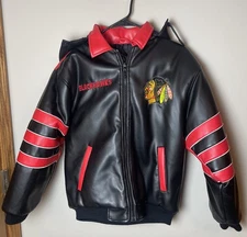 Vintage Chicago Blackhawks Faux Leather Bomber Jacket Mighty Mac NHL Medium