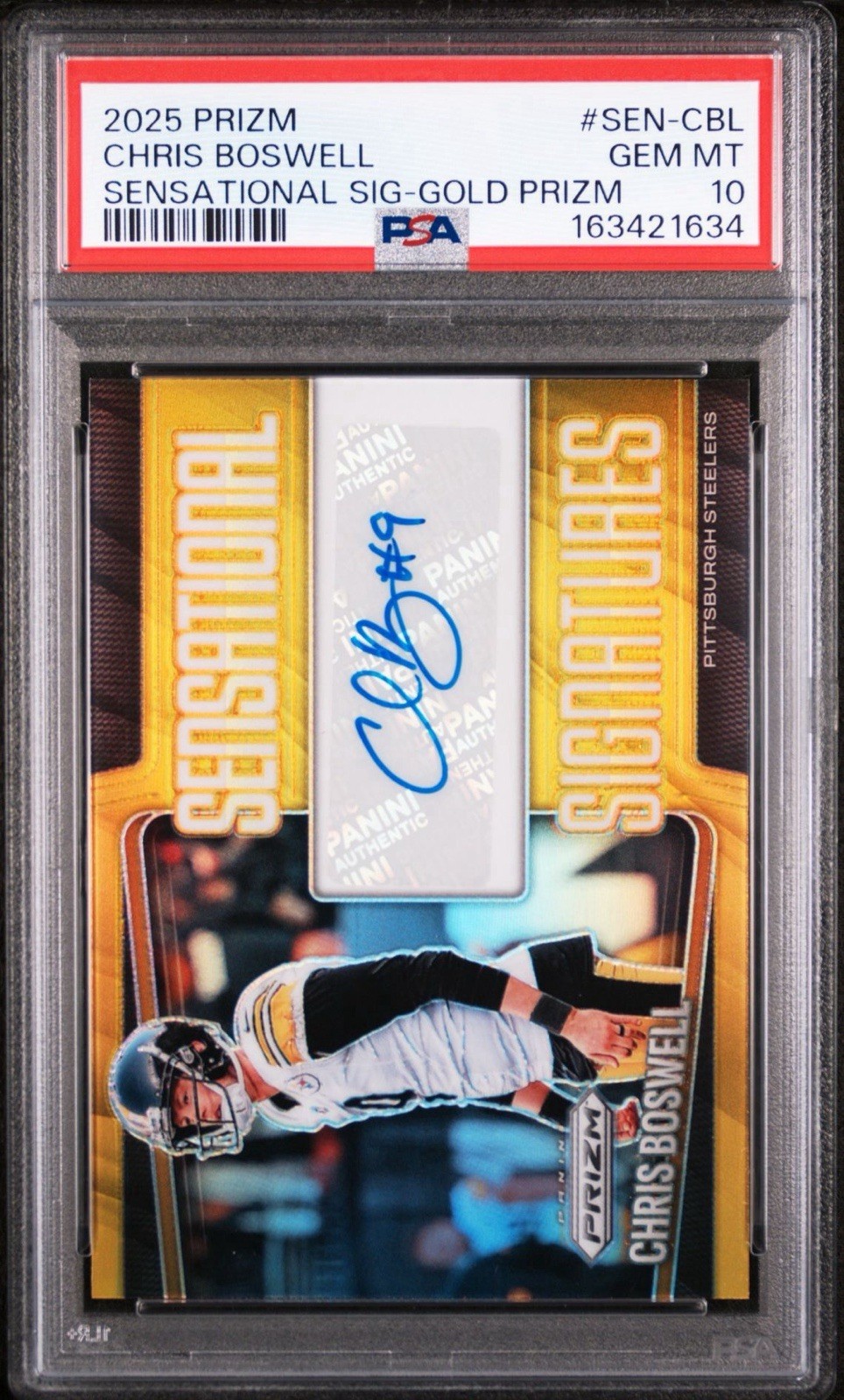 2025 Panini Prizm Chris Boswell Sensational True Gold Auto #9/10 PSA 10 Jersey #