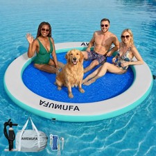 8ft Inflatable Water Hammock for Lake, Round Float Ring Water Mat, Heavy Duty...