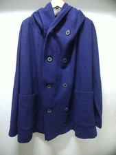 USED Y'S YOHJI YAMAMOTO MODIFIED BLUE WOOL HOODED COAT/PONCHO IN NAVY GOOD