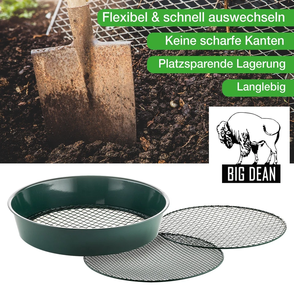 Erdsieb Garten Sieb Metall 37cm 3 Maschen grob fein für Stein Sand Hand Kompost - Bild 3 von 4