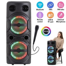 Dual 8" Subwoofer Portable Party Bluetooth Speaker Wireless Heavy Bass LED w/Mic