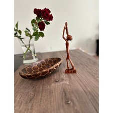 Handcrafted African Wooden Bowls   Giraffe Motif with Sculpted Man