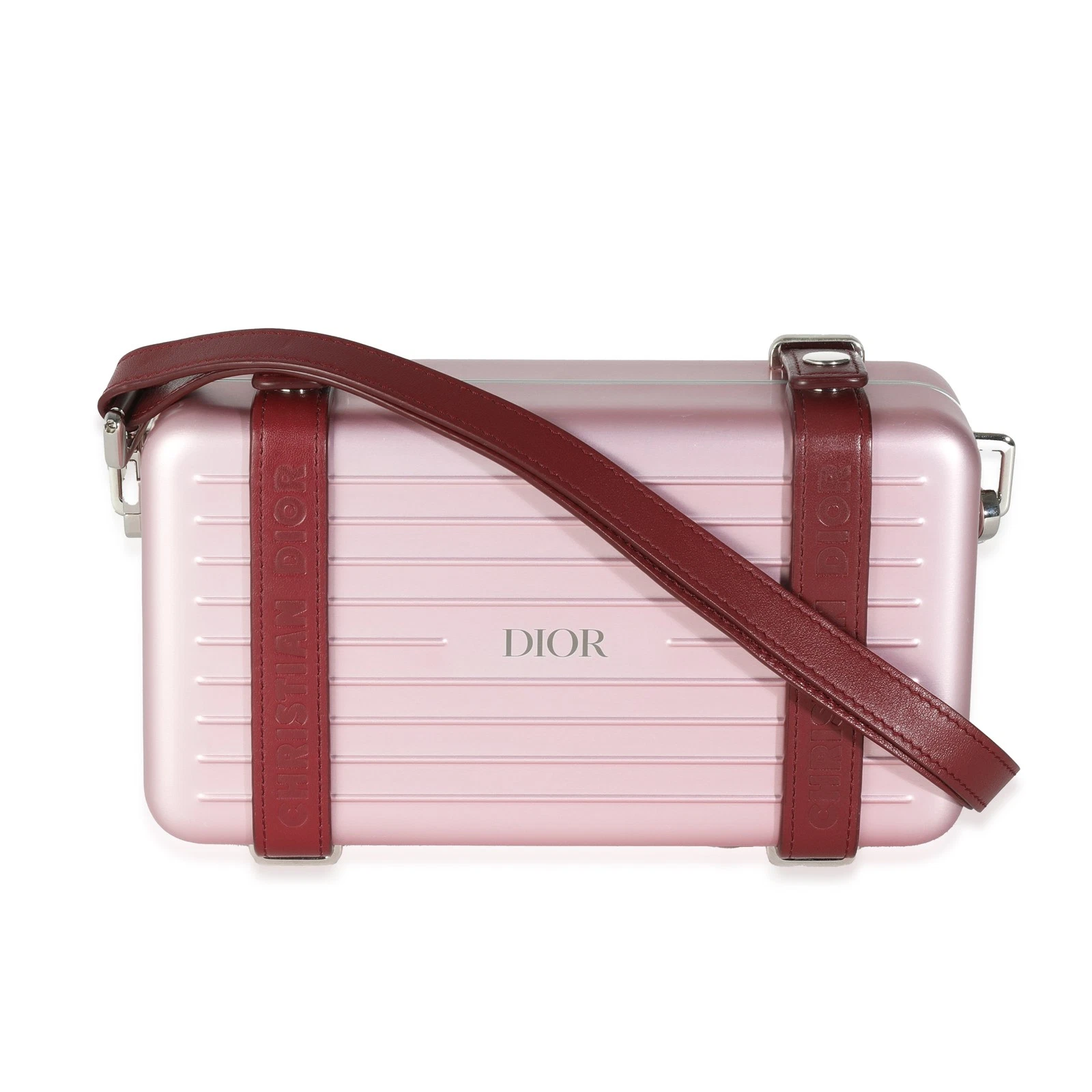 Pochette personnelle sur sangle Dior x Rimowa en aluminium rose