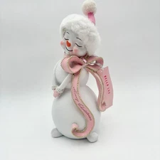 Bella Lux Christmas Snowman Girl Figurine White Pink Gold Holiday Decor Coquette