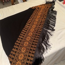 Palestinian Embroidery Shawl - Traditional Tatreez Scarf - Black Red Folk Art