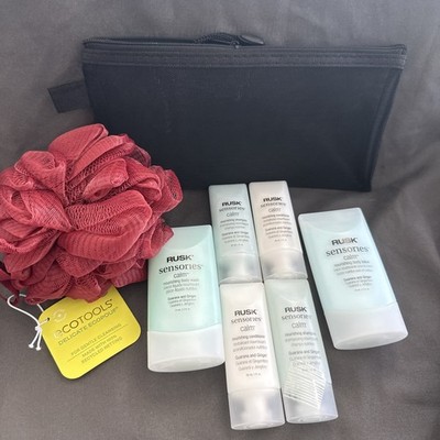 RUSK Sensories Calm Collection Shamp/Cond Body Wash Lotion Soap Puff W/bag (NEW)