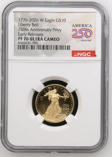 2026-W 1/4 OZ Proof Gold Eagle 250 Liberty Bell NGC PF70 (1776-2026)
