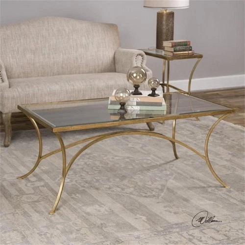 Uttermost Alayna Contemporary Metal and Wood Coffee Table in Gold - Picture 2 of 3