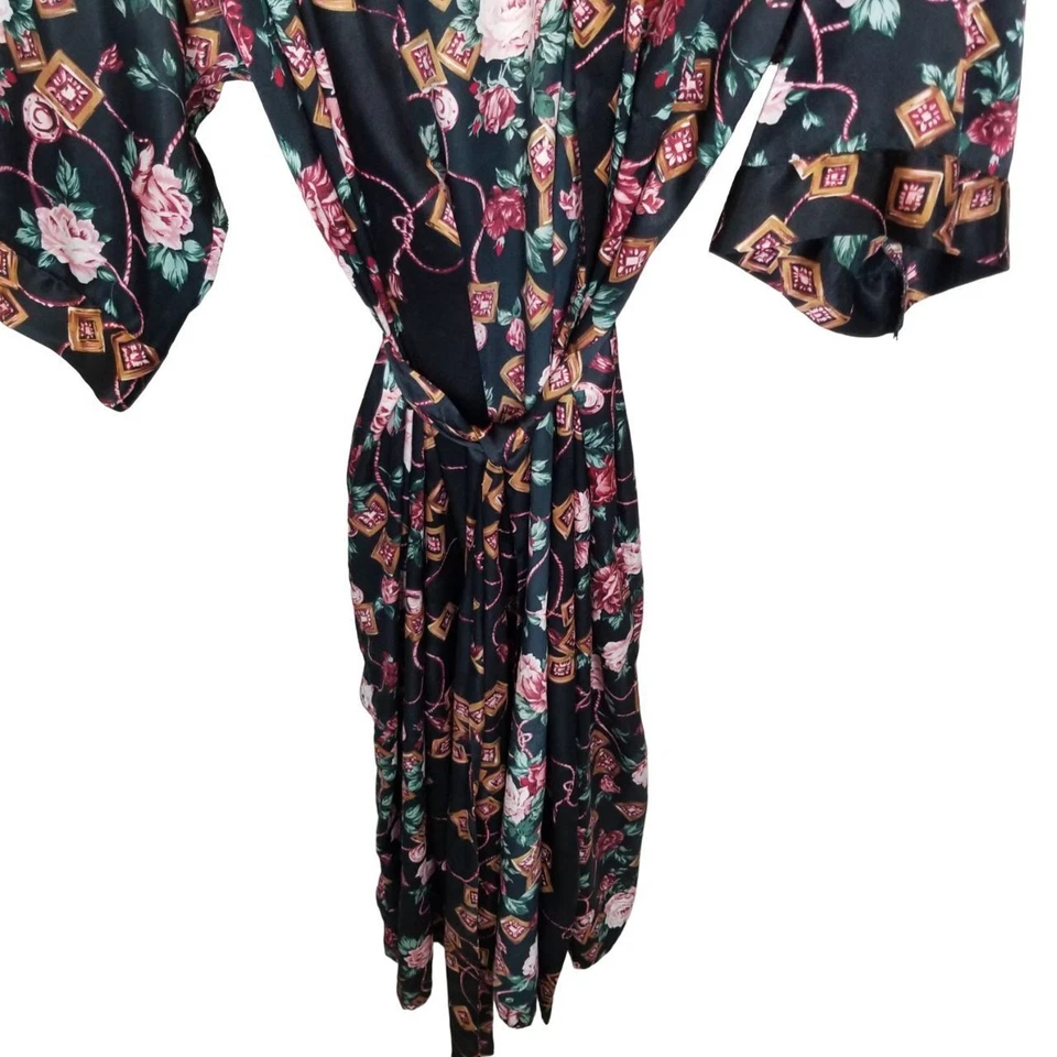 Go Softly Robe Women L Black Satin Floral Robe Long Robe Women Lounge Robe - Image 3 of 4