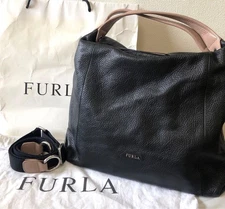 FURLA Elisabeth 2Way Leather Handbag Black Pink A4 US TAX Includ