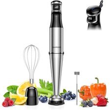 Shardor Hand Blender 3 in 1 1200W 20 Speed Turbo Stick with Whisk Dough Hooks