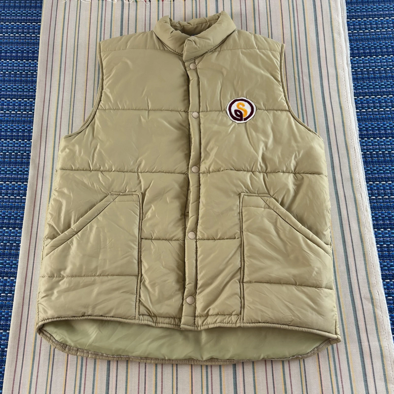 Upstream Premium Division Vest Mens Large Khaki Puffer Snap Front Made in USA