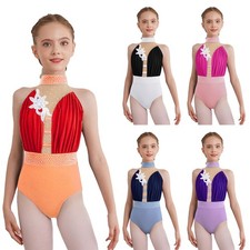 US Kids Sleeveless Leotard Color Block Ballet Dance Unitard Jumpsuit Dancewear