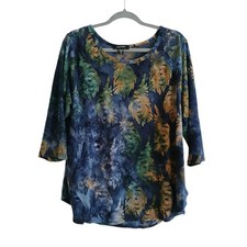 Karen Kane Burnout Top Women’s 2X Blue 3/4 Sleeve Boho Casual
