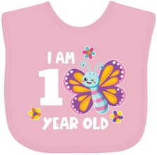 Inktastic I Am 1 Year Old Cute Smiling Butterfly With Flowers Baby Bib Birthdays