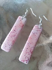 Handcrafted Polymer Clay And Resin Silver Pink Earrings.