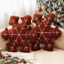 2 Pcs Christmas Gingerbread Snowflake Throw Pillows 13.78 x 13.78'' Winter Gi...
