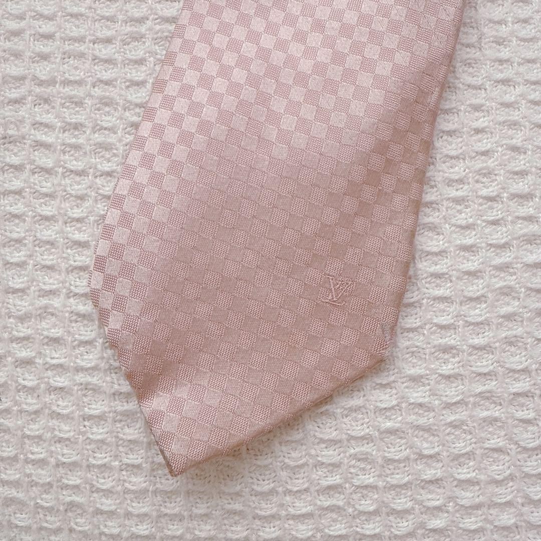 Louis Vuitton ピンク チェック柄 ネクタイ LOUIS VUITTON Checked Logo Tie Men LV Pink 100% silk Genuine | eBay