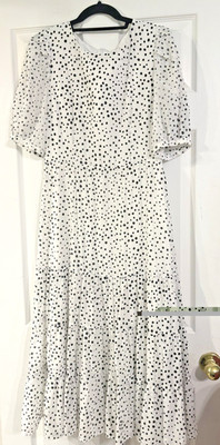 BB Dakota Size 6 Dress White with Black Spots, SS, Midi, Excellent Condition