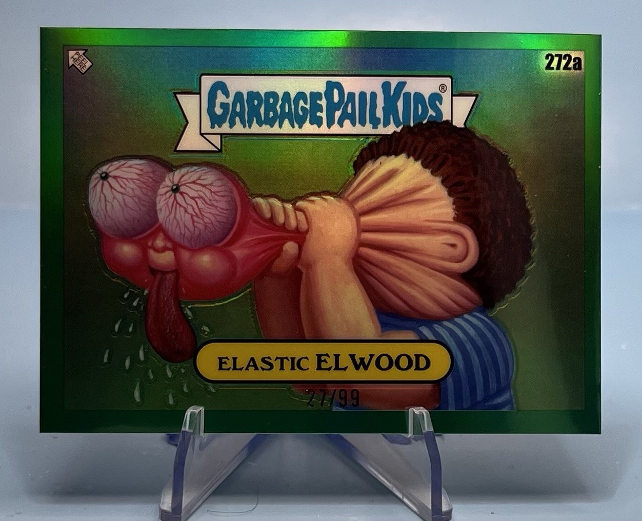 2024 Topps Garbage Pail Kids Chrome Green Refractor #272a Elastic Elwood front