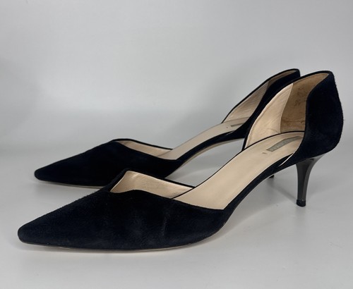 GIORGIO ARMANI Black Suede d’Orsay Kitten Heel Pumps SZ 38