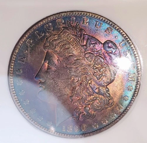 1890-P $1 Morgan Silver Dollar PCI MS-65 Mint State Toned Obverse Rare Date