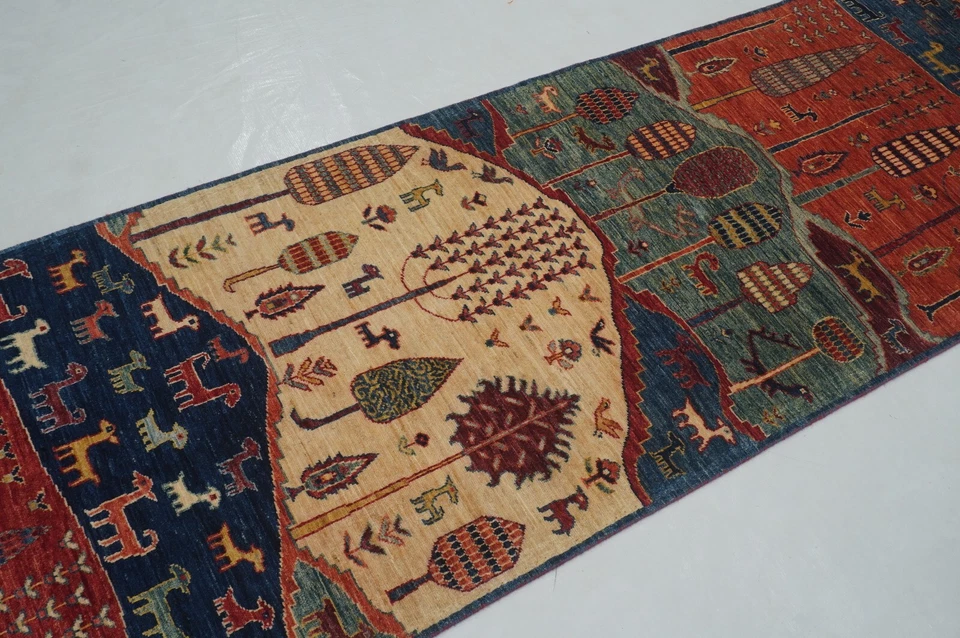 3 x 13 ft Multicolor Tree of Life Gabbeh Afghan Hand knotted Runner Rug - Image 3 of 4