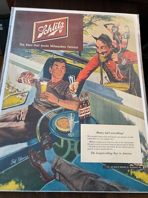 Vintage 1951 Schlitz Beer Organ Grinder With Monkey ad