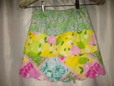 Lilly Pulitzer Girls 5 Cotton Skirt 3 Floral Patterns Lined Scalloped Hem EUC