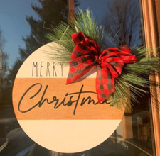 Handcrafted Merry Christmas Wood Circle Door Sign Farmhouse Home Decor Rustic