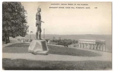 Plymouth Massachusetts c1930's Massasoit Statue, Coles Hill, Native American