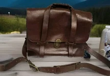 Vtg Messenger WILL Leather Goods Everett Satchel Bag W/ Strap Brown Briefcase 
