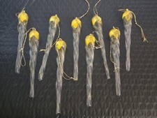 SALE Christmas Glass Ornaments 9pc Set Twisted Hallow Icicles Golden Glitter