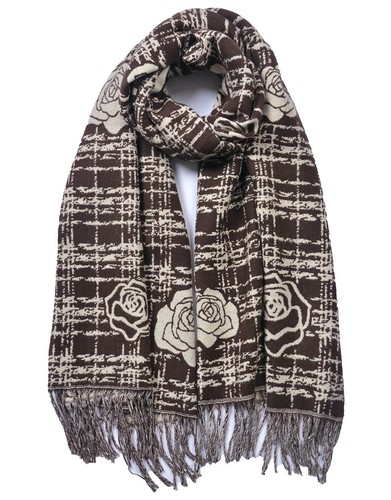 Bufanda de invierno Boutique con patrón de flores de camelia mezcla de cachemir para mujer niña - Imagen 2 de 11