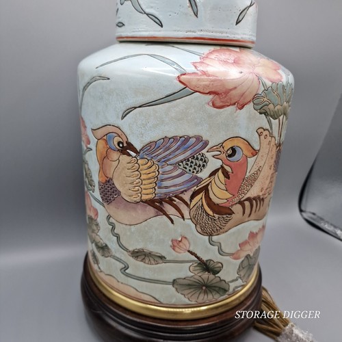 VTG Frederick Cooper Oriental Floral Birds Embossed Ceramic Ginger Jar Lamp Boho - Picture 3 of 12